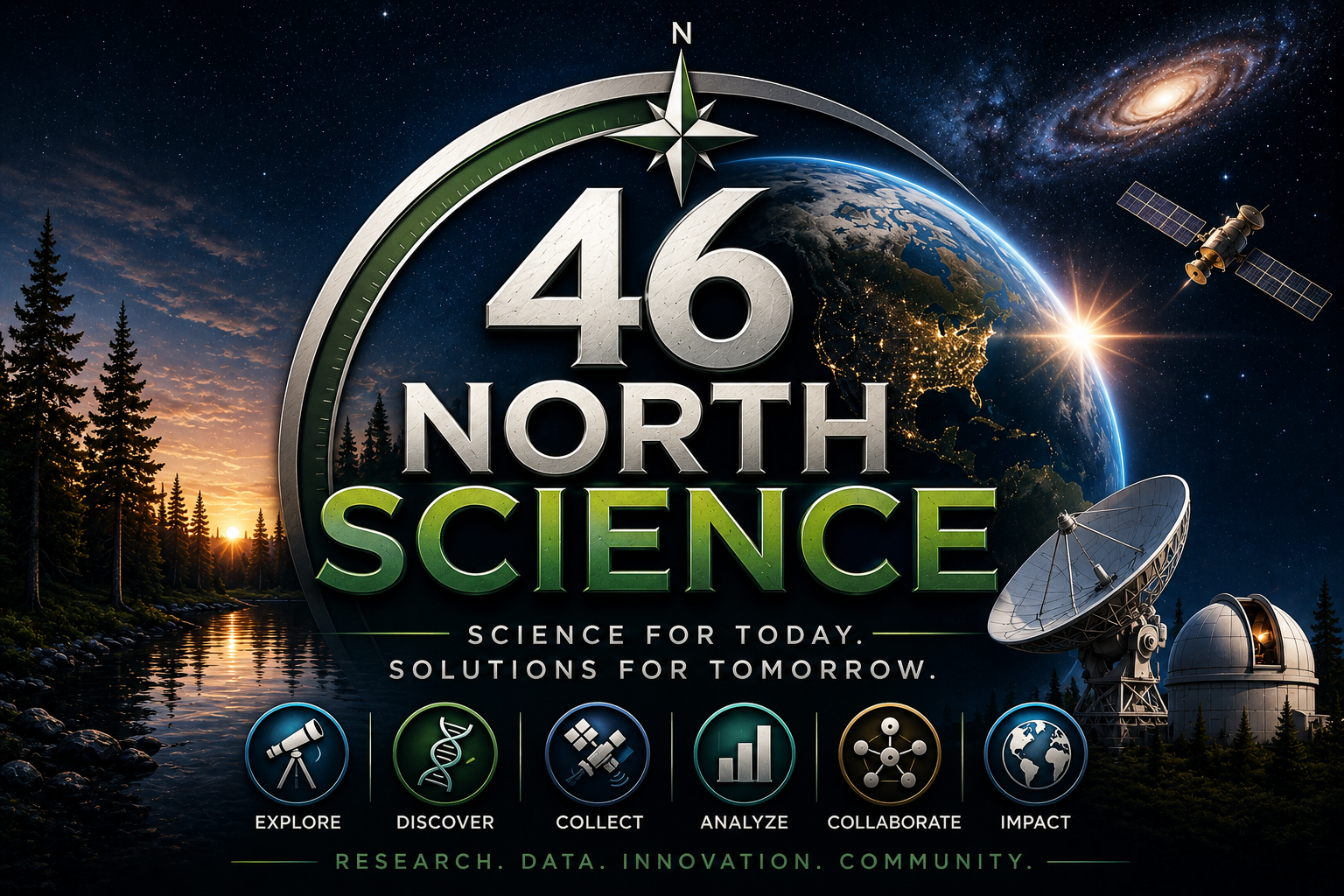 46 North Science Initiative logo and science imagery